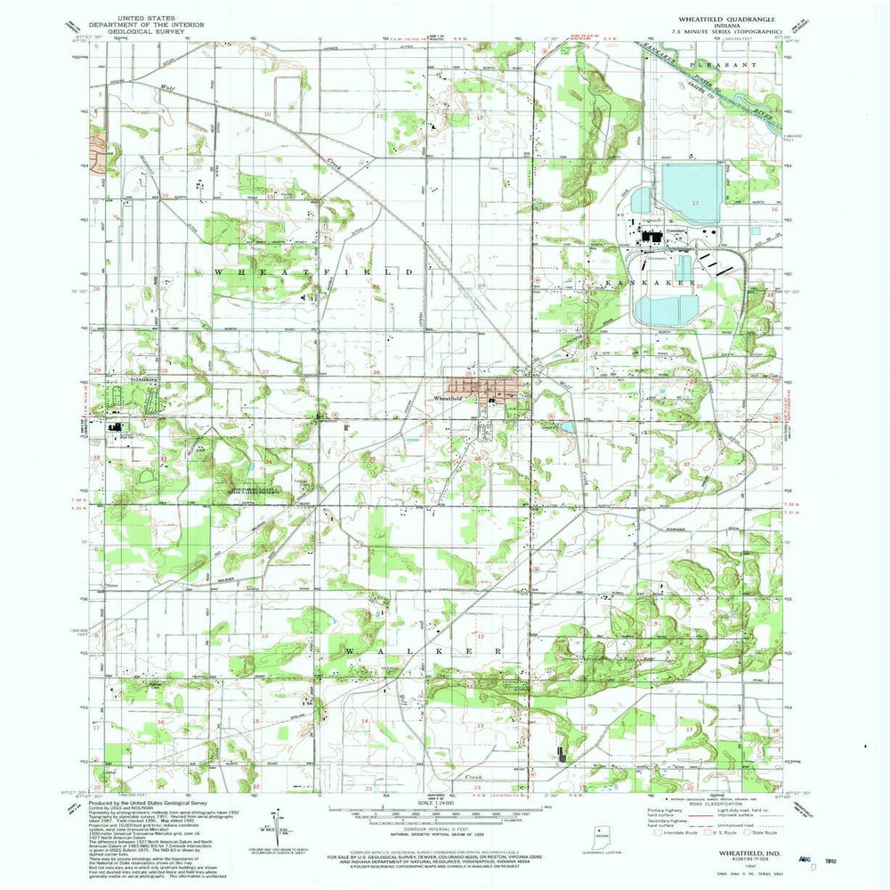 YellowMaps Wheatfield in topo map, 1:24000 Scale, 7.5 X 7.5 Minute, Historical, 1992, Updated 1992, 26.9 x 22.1 in - Polypropylene