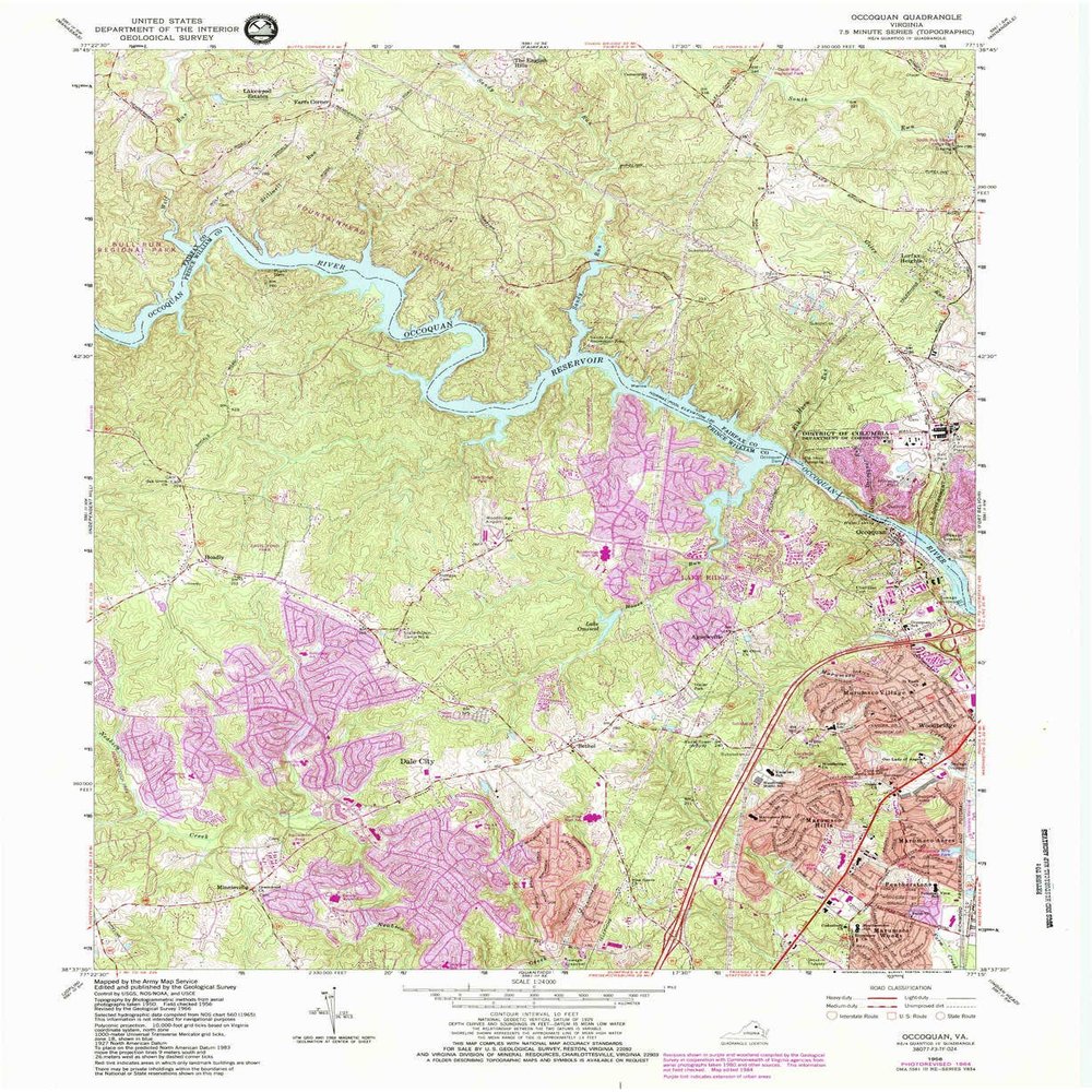 YellowMaps Occoquan VA topo map, 1:24000 Scale, 7.5 X 7.5 Minute, Historical, 1956, Updated 1984, 27 x 22 in - Polypropylene