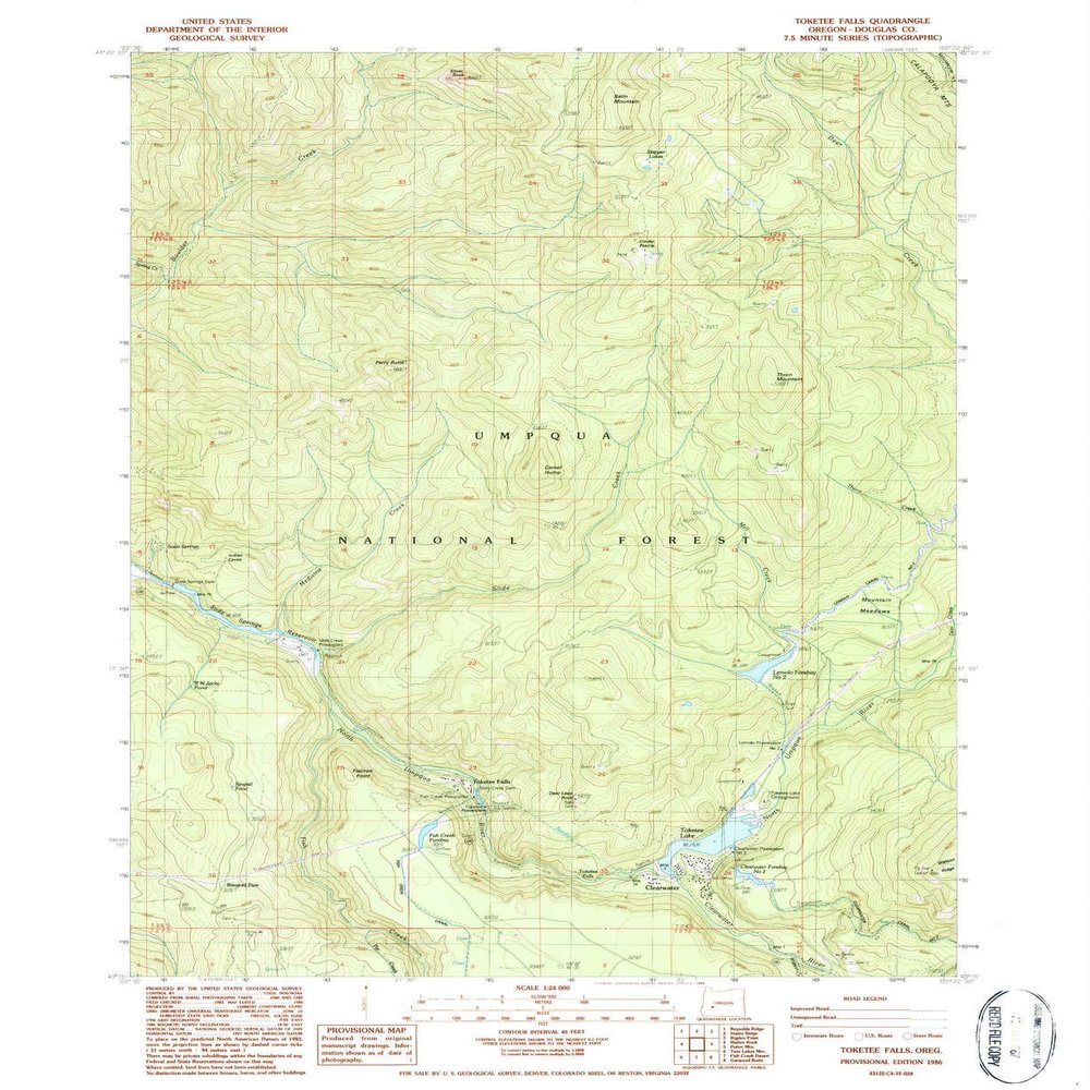 YellowMaps Toketee Falls OR topo map, 1:24000 Scale, 7.5 X 7.5 Minute, Historical, 1986, Updated 1986, 26.8 x 21.9 in - Tyvek