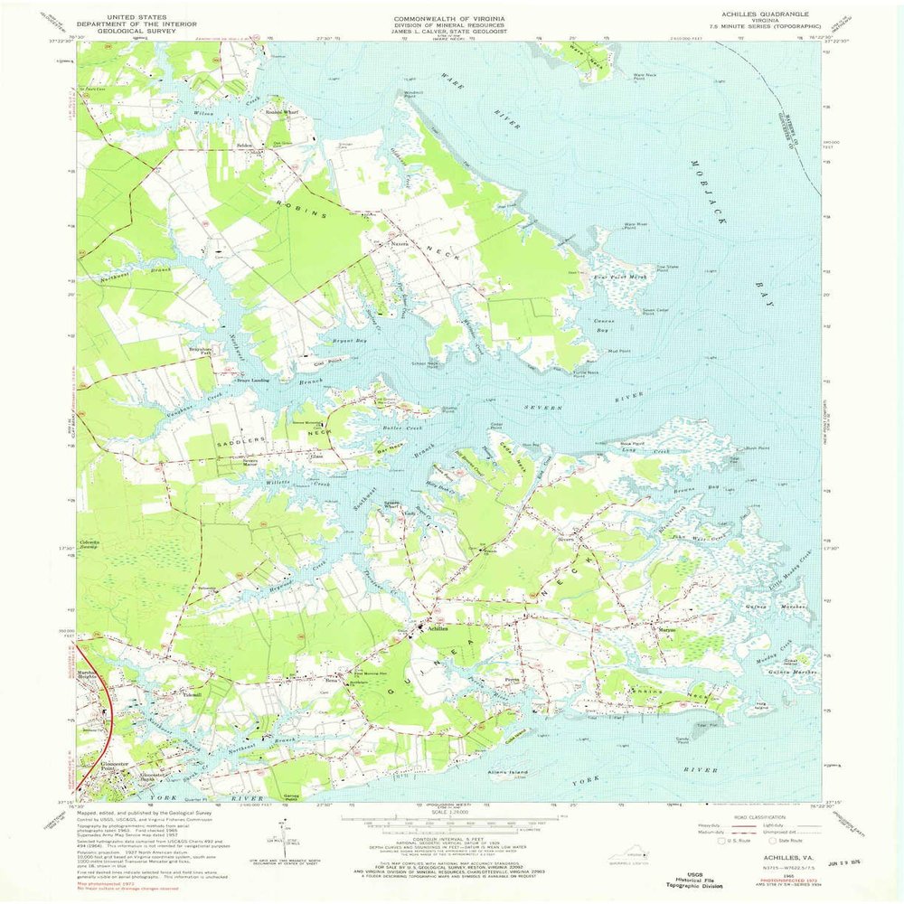 YellowMaps Achilles VA topo map, 1:24000 Scale, 7.5 X 7.5 Minute, Historical, 1965, Updated 1976, 27 x 22 in - Tyvek