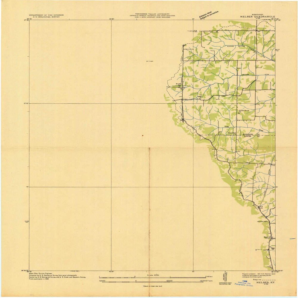 YellowMaps Melber KY topo map, 1:24000 Scale, 7.5 X 7.5 Minute, Historical, 1936, 26.9 x 22 in - Tyvek