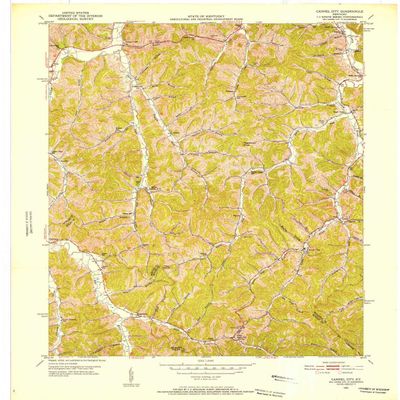 YellowMaps Cannel City KY topo map, 1:24000 Scale, 7.5 X 7.5 Minute, Historical, 1951, Updated 1952, 27.3 x 23 in - Polypropylene