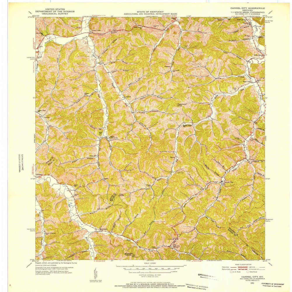YellowMaps Cannel City KY topo map, 1:24000 Scale, 7.5 X 7.5 Minute, Historical, 1951, Updated 1952, 27.3 x 23 in - Polypropylene