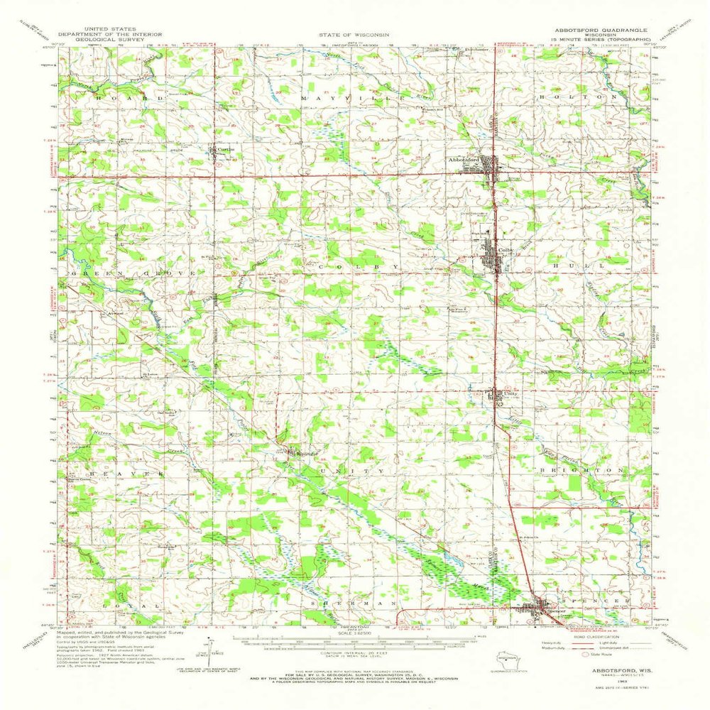 YellowMaps Abbotsford WI topo map, 1:62500 Scale, 15 X 15 Minute, Historical, 1963, Updated 1964, 21.5 x 14.9 in - Polypropylene