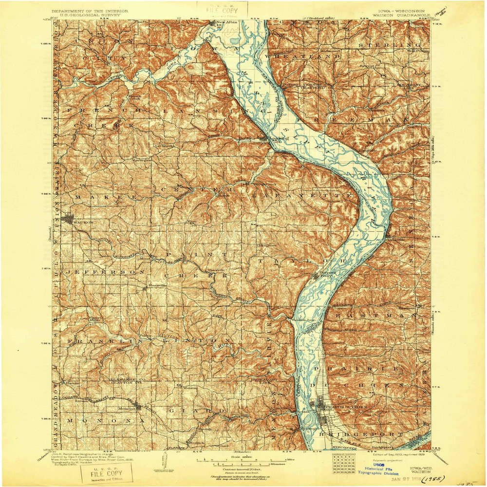 YellowMaps Waukon IA topo map, 1:125000 Scale, 30 X 30 Minute, Historical, 1903, Updated 1929, 19.8 x 16.5 in - Polypropylene