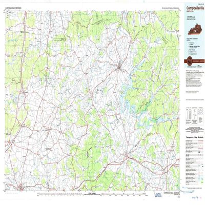 YellowMaps Campbellsville KY topo map, 1:100000 Scale, 30 X 60 Minute, Historical, 1986, Updated 1986, 25 x 41.2 in - Tyvek