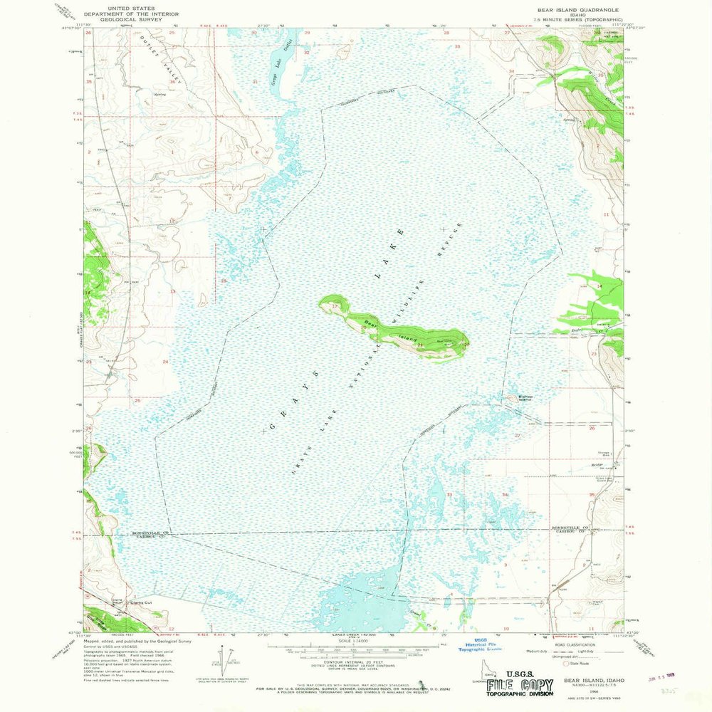 YellowMaps Bear Island ID topo map, 1:24000 Scale, 7.5 X 7.5 Minute, Historical, 1966, Updated 1968, 26.8 x 22 in - Polypropylene