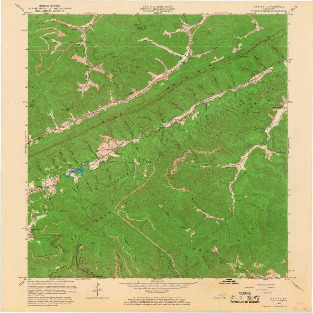 YellowMaps Kayjay KY topo map, 1:24000 Scale, 7.5 X 7.5 Minute, Historical, 1959, Updated 1968, 26.9 x 22 in - Polypropylene