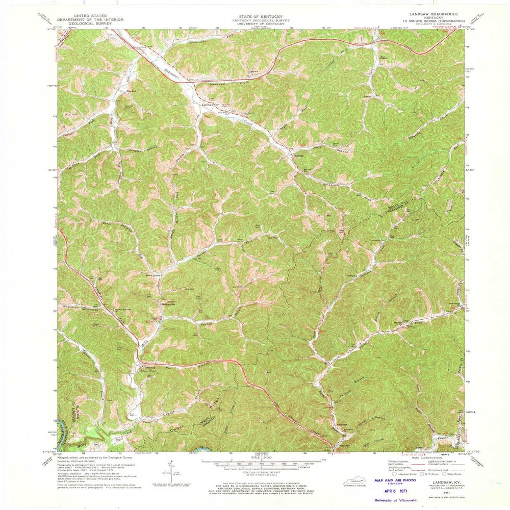 YellowMaps Landsaw KY topo map, 1:24000 Scale, 7.5 X 7.5 Minute, Historical, 1971, Updated 1973, 27.4 x 22.6 in - Polypropylene