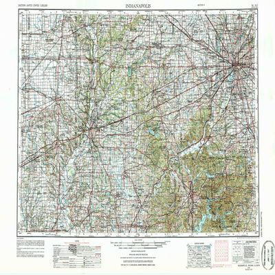 YellowMaps Indianapolis in topo map, 1:250000 Scale, 1 X 2 Degree, Historical, 1953, Updated 1976, 22.1 x 32.1 in - Tyvek