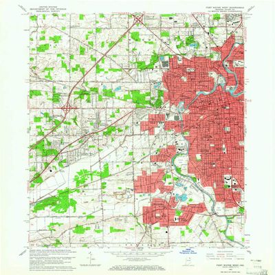 YellowMaps Fort Wayne West in topo map, 1:24000 Scale, 7.5 X 7.5 Minute, Historical, 1963, Updated 1965, 26.9 x 22.1 in - Polypropylene