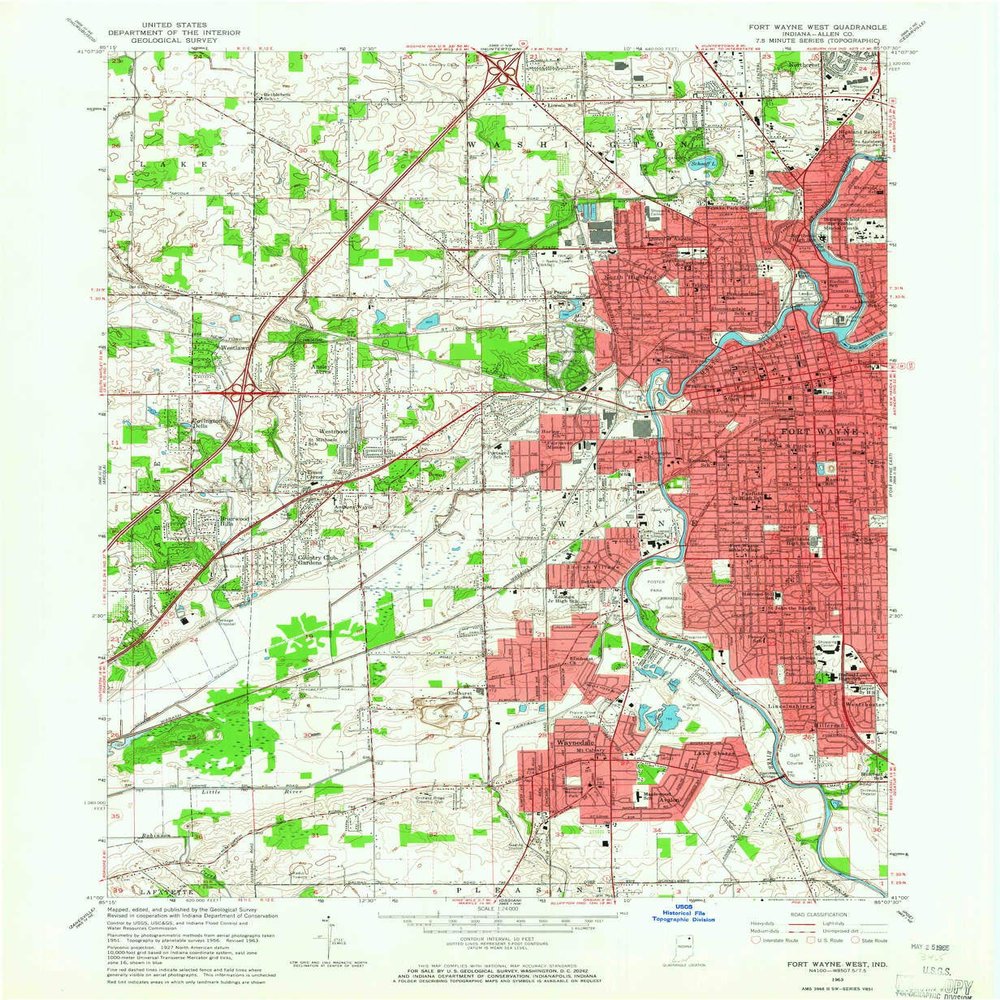 YellowMaps Fort Wayne West in topo map, 1:24000 Scale, 7.5 X 7.5 Minute, Historical, 1963, Updated 1965, 26.9 x 22.1 in - Polypropylene