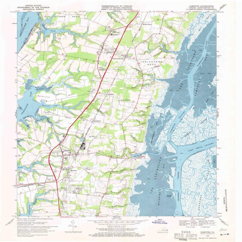 YellowMaps Cheriton VA topo map, 1:24000 Scale, 7.5 X 7.5 Minute, Historical, 1968, Updated 1971, 26.9 x 22 in - Polypropylene
