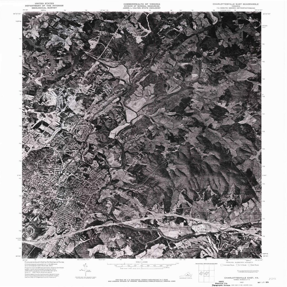 YellowMaps Charlottesville East VA topo map, 1:24000 Scale, 7.5 X 7.5 Minute, Historical, 1972, Updated 1974, 26.7 x 22 in - Polypropylene