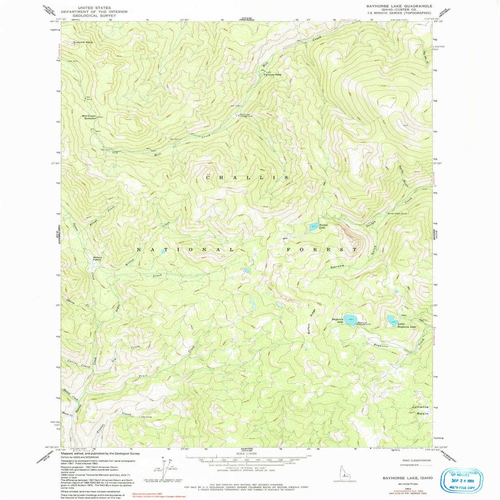 YellowMaps Bayhorse Lake ID topo map, 1:24000 Scale, 7.5 X 7.5 Minute, Historical, 1963, Updated 1991, 26.8 x 22 in - Polypropylene