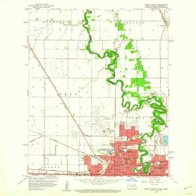 YellowMaps Fargo North ND topo map, 1:24000 Scale, 7.5 X 7.5 Minute, Historical, 1959, Updated 1960, 26.9 x 22 in - Polypropylene