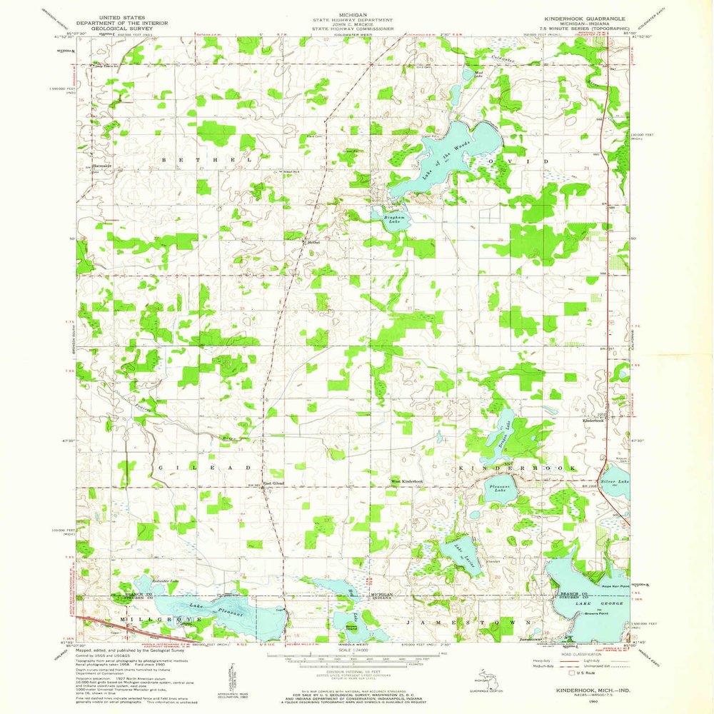 YellowMaps Kinderhook MI topo map, 1:24000 Scale, 7.5 X 7.5 Minute, Historical, 1960, Updated 1961, 26.8 x 22 in - Polypropylene
