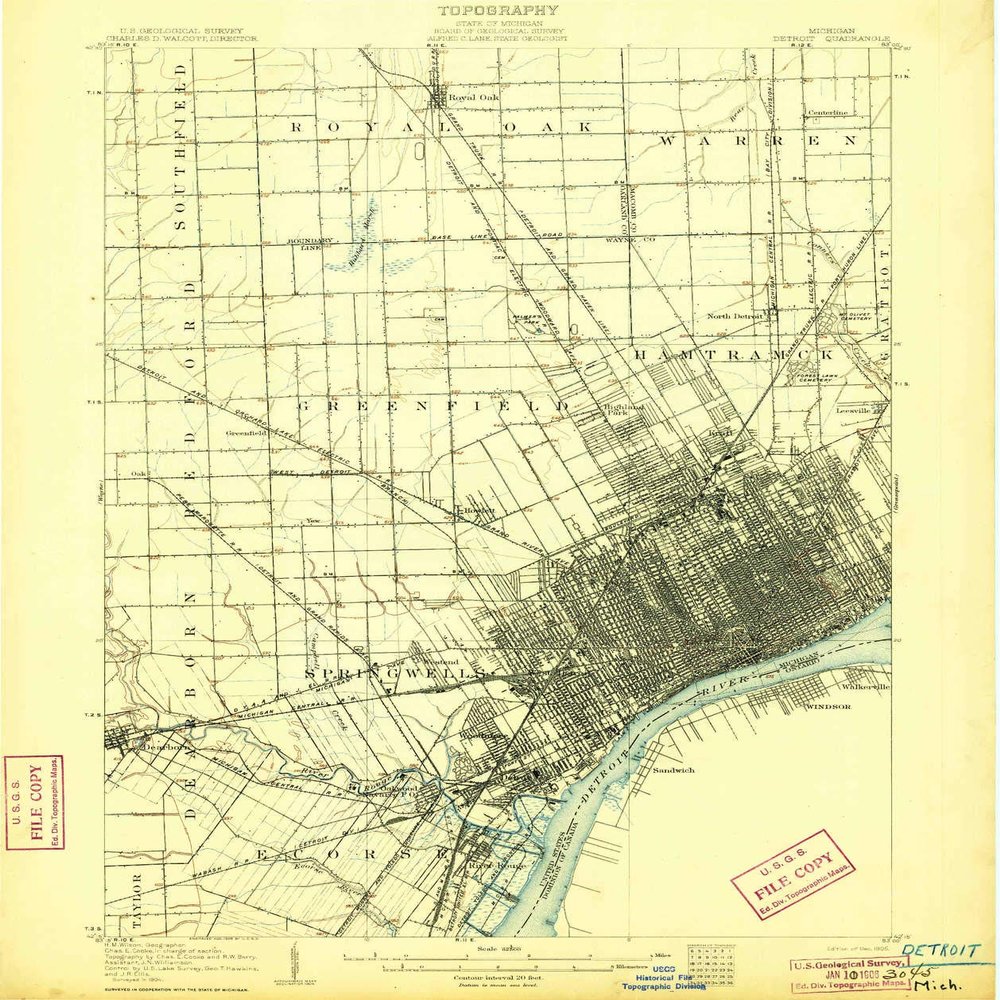 YellowMaps Detroit MI topo map, 1:62500 Scale, 15 X 15 Minute, Historical, 1905, 19.7 x 16.5 in - Tyvek