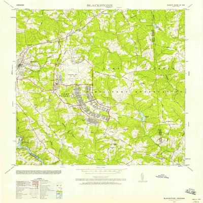 YellowMaps Blackstone VA topo map, 1:24000 Scale, 7.5 X 7.5 Minute, Historical, 1951, Updated 1958, 29.7 x 22 in - Tyvek