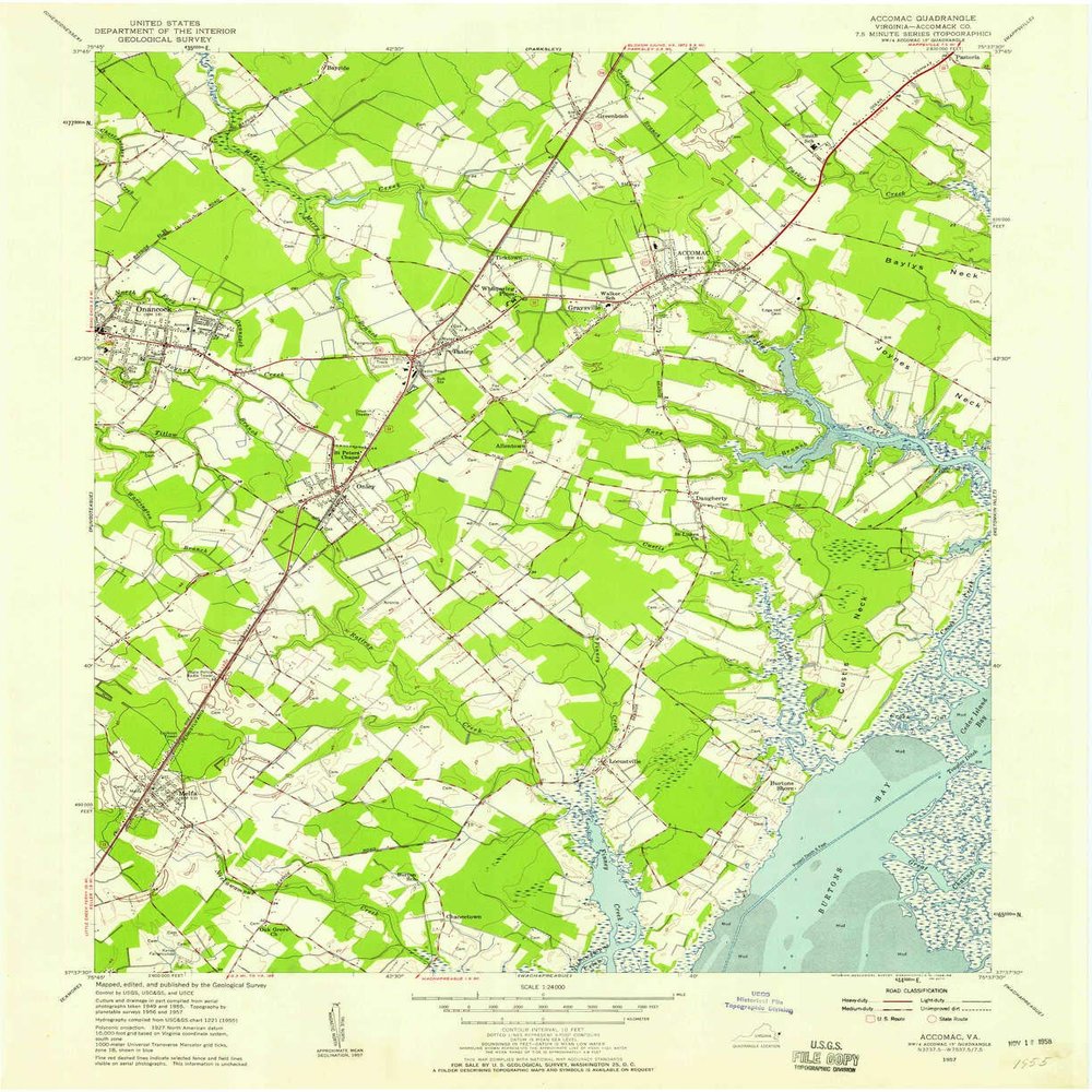 YellowMaps Accomac VA topo map, 1:24000 Scale, 7.5 X 7.5 Minute, Historical, 1957, Updated 1958, 27 x 22 in - Tyvek