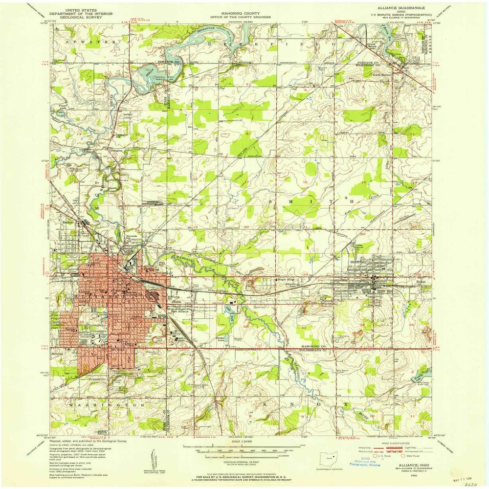 YellowMaps Alliance OH topo map, 1:24000 Scale, 7.5 X 7.5 Minute, Historical, 1952, Updated 1954, 27 x 22 in - Tyvek