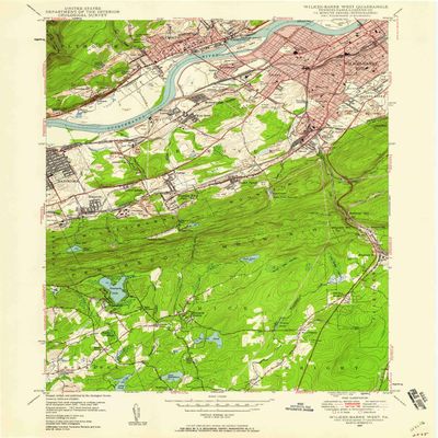 YellowMaps Wilkes Barre West PA topo map, 1:24000 Scale, 7.5 X 7.5 Minute, Historical, 1947, Updated 1958, 26.8 x 22 in - Polypropylene