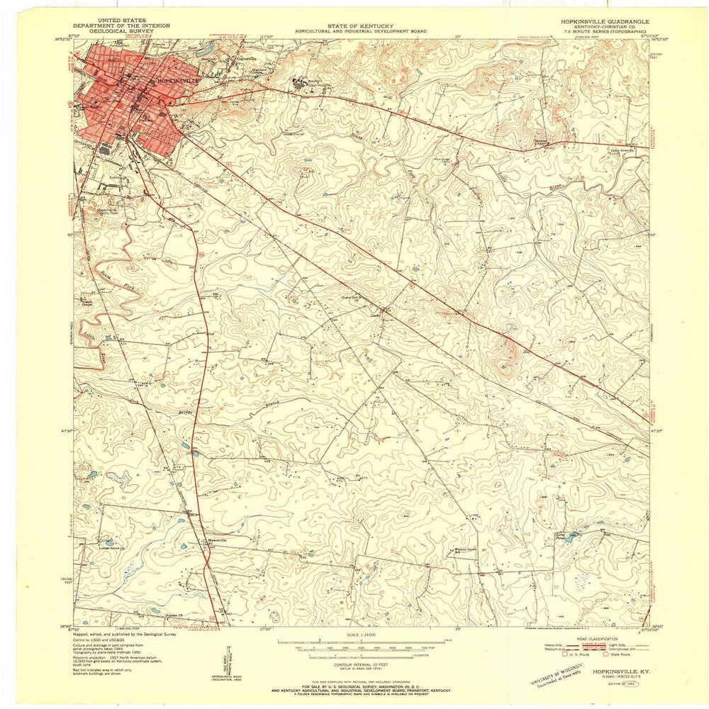 YellowMaps Hopkinsville KY topo map, 1:24000 Scale, 7.5 X 7.5 Minute, Historical, 1951, 27.4 x 22.5 in - Tyvek