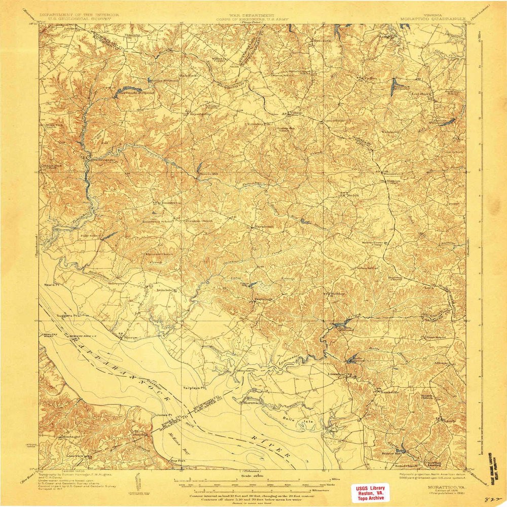 YellowMaps Morattico VA topo map, 1:62500 Scale, 15 X 15 Minute, Historical, 1918, Updated 1926, 19.8 x 16.4 in - Tyvek