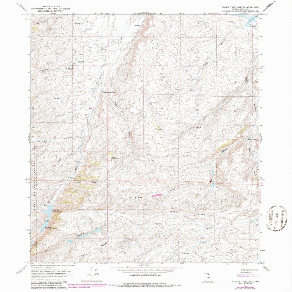 Mc Kay Hollow UT topo map, 1:24000 Scale, 7.5 X 7.5 Minute, Historical, 1968, Updated 1986, 26.8 x 21.9 in - Tyvek