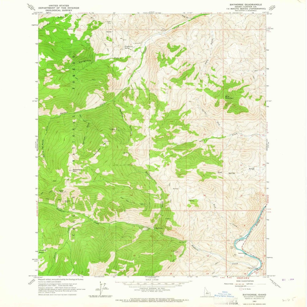 YellowMaps Bayhorse ID topo map, 1:24000 Scale, 7.5 X 7.5 Minute, Historical, 1963, Updated 1964, 26.7 x 22 in - Tyvek