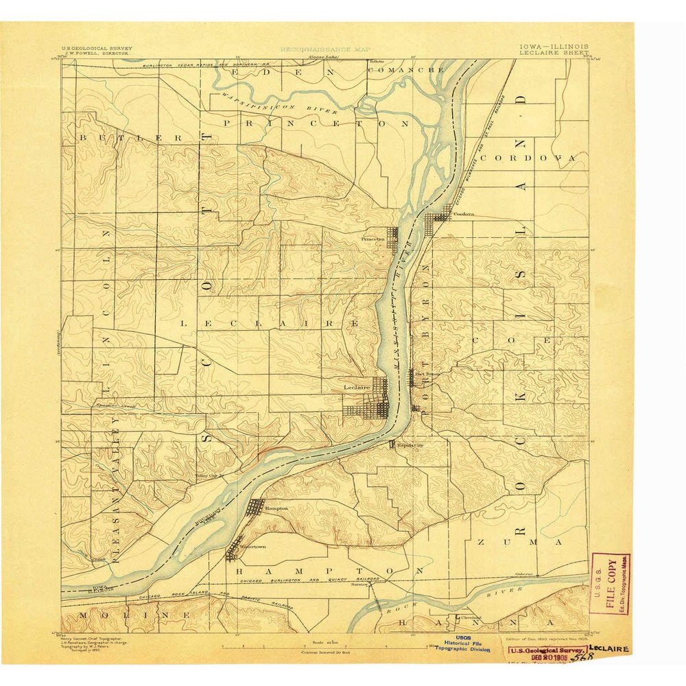 YellowMaps Leclaire IA topo map, 1:62500 Scale, 15 X 15 Minute, Historical, 1893, Updated 1905, 20.9 x 17.1 in - Polypropylene