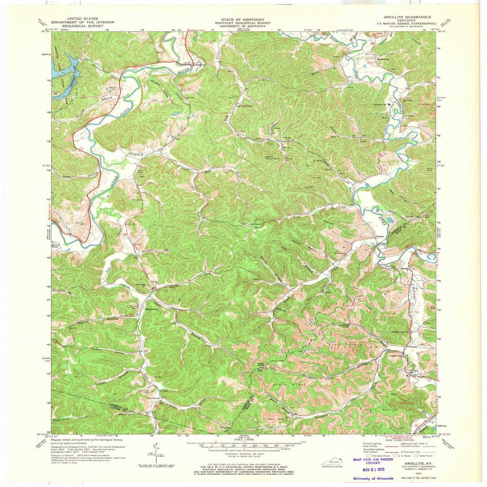 YellowMaps Argillite KY topo map, 1:24000 Scale, 7.5 X 7.5 Minute, Historical, 1972, Updated 1973, 27.4 x 22.5 in - Polypropylene
