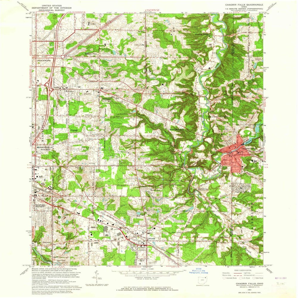 YellowMaps Chagrin Falls OH topo map, 1:24000 Scale, 7.5 X 7.5 Minute, Historical, 1963, Updated 1964, 26.9 x 22.1 in - Polypropylene