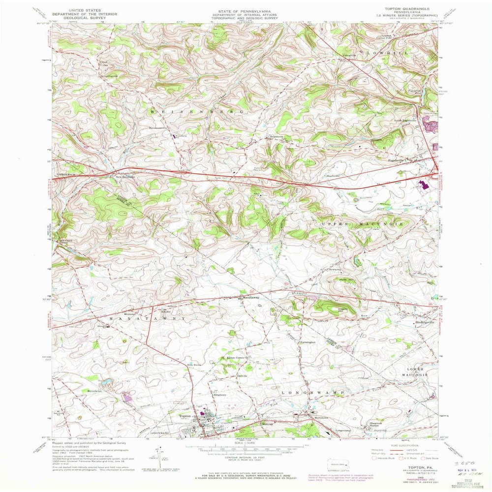 YellowMaps Topton PA topo map, 1:24000 Scale, 7.5 X 7.5 Minute, Historical, 1965, Updated 1972, 27 x 22.1 in - Tyvek