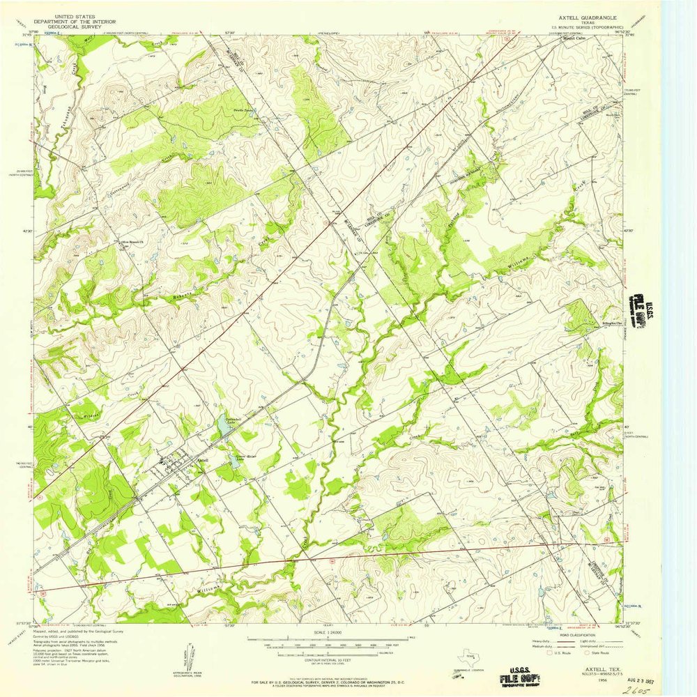 Axtell TX topo map, 1:24000 Scale, 7.5 X 7.5 Minute, Historical, 1956, Updated 1957, 26.9 x 23 in - Polypropylene
