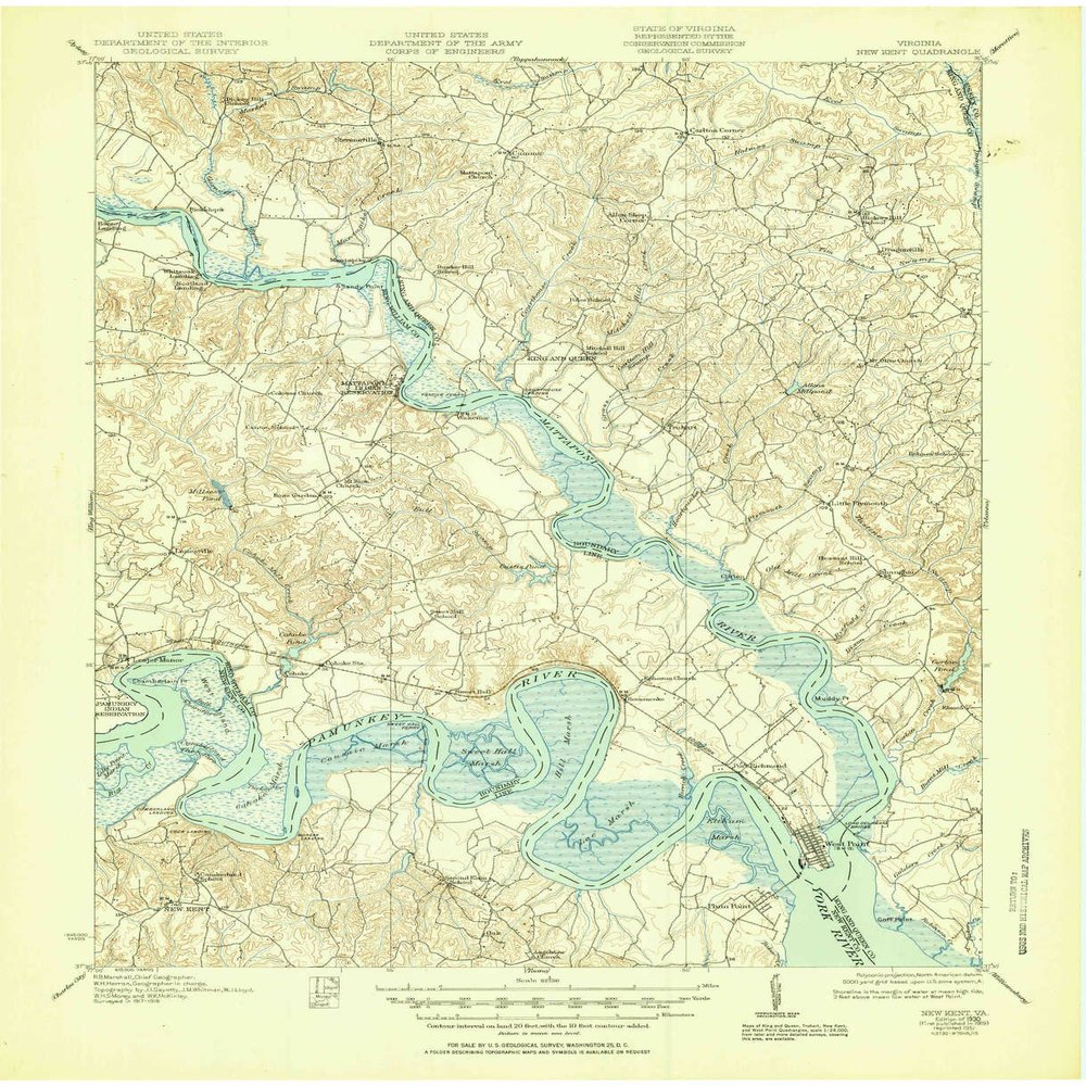 YellowMaps New Kent VA topo map, 1:62500 Scale, 15 X 15 Minute, Historical, 1919, Updated 1951, 20.9 x 17 in - Polypropylene