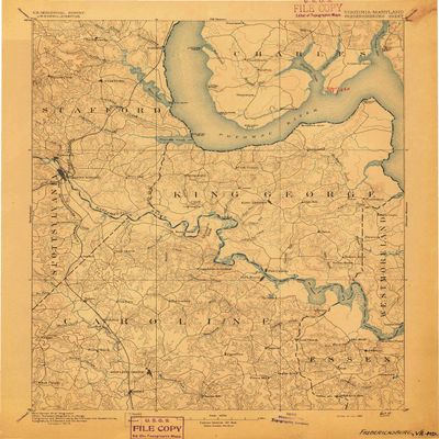 YellowMaps Fredericksburg VA topo map, 1:125000 Scale, 30 X 30 Minute, Historical, 1894, 19.9 x 16.5 in - Tyvek