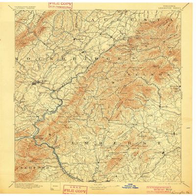 YellowMaps Lexington VA topo map, 1:125000 Scale, 30 X 30 Minute, Historical, 1894, Updated 1900, 19.9 x 16.4 in - Polypropylene