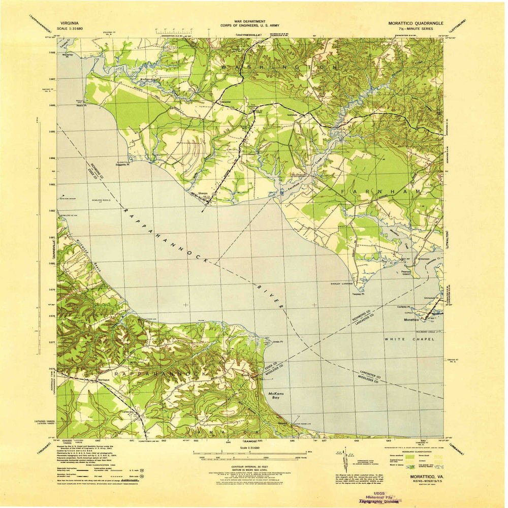 YellowMaps Morattico VA topo map, 1:31680 Scale, 7.5 X 7.5 Minute, Historical, 1944, 21.8 x 18 in - Polypropylene