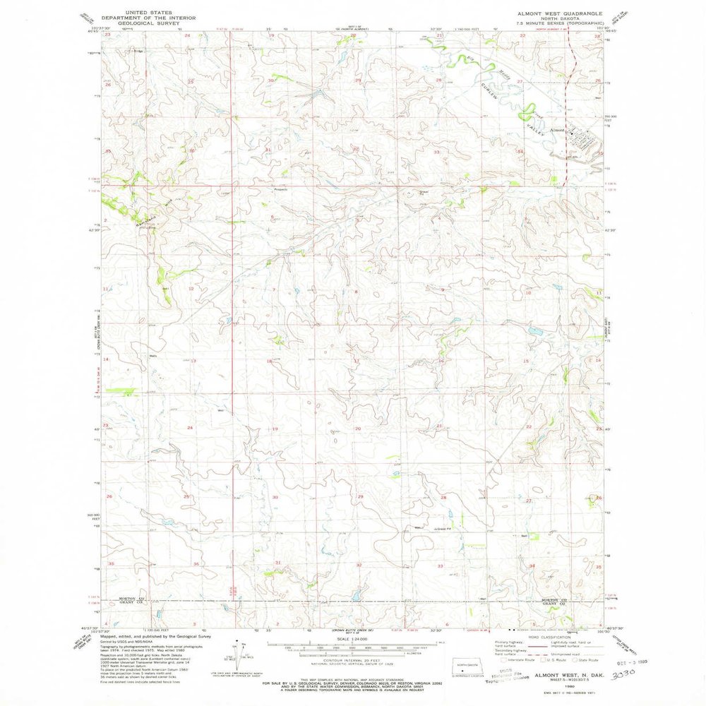 YellowMaps Almont West ND topo map, 1:24000 Scale, 7.5 X 7.5 Minute, Historical, 1980, Updated 1980, 27 x 22.1 in - Polypropylene