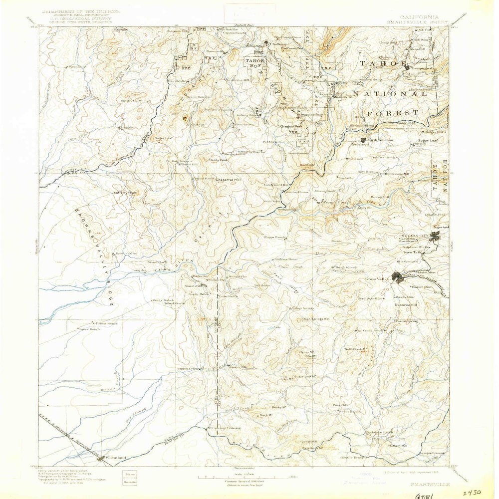 YellowMaps Smartsville CA topo map, 1:125000 Scale, 30 X 30 Minute, Historical, 1895, Updated 1917, 19.8 x 16.5 in - Tyvek