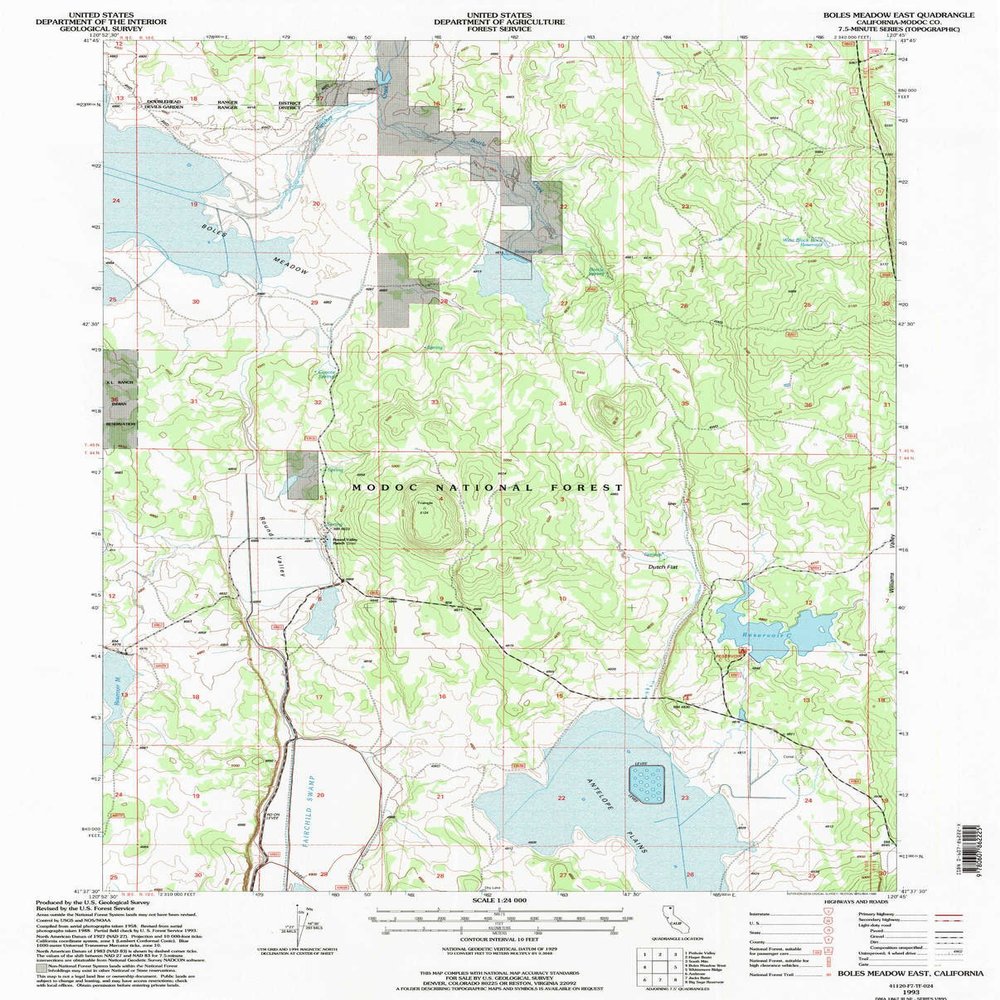 Boles Meadow East CA topo map, 1:24000 Scale, 7.5 X 7.5 Minute, Historical, 1993, Updated 1996, 26.7 x 21.4 in - Polypropylene