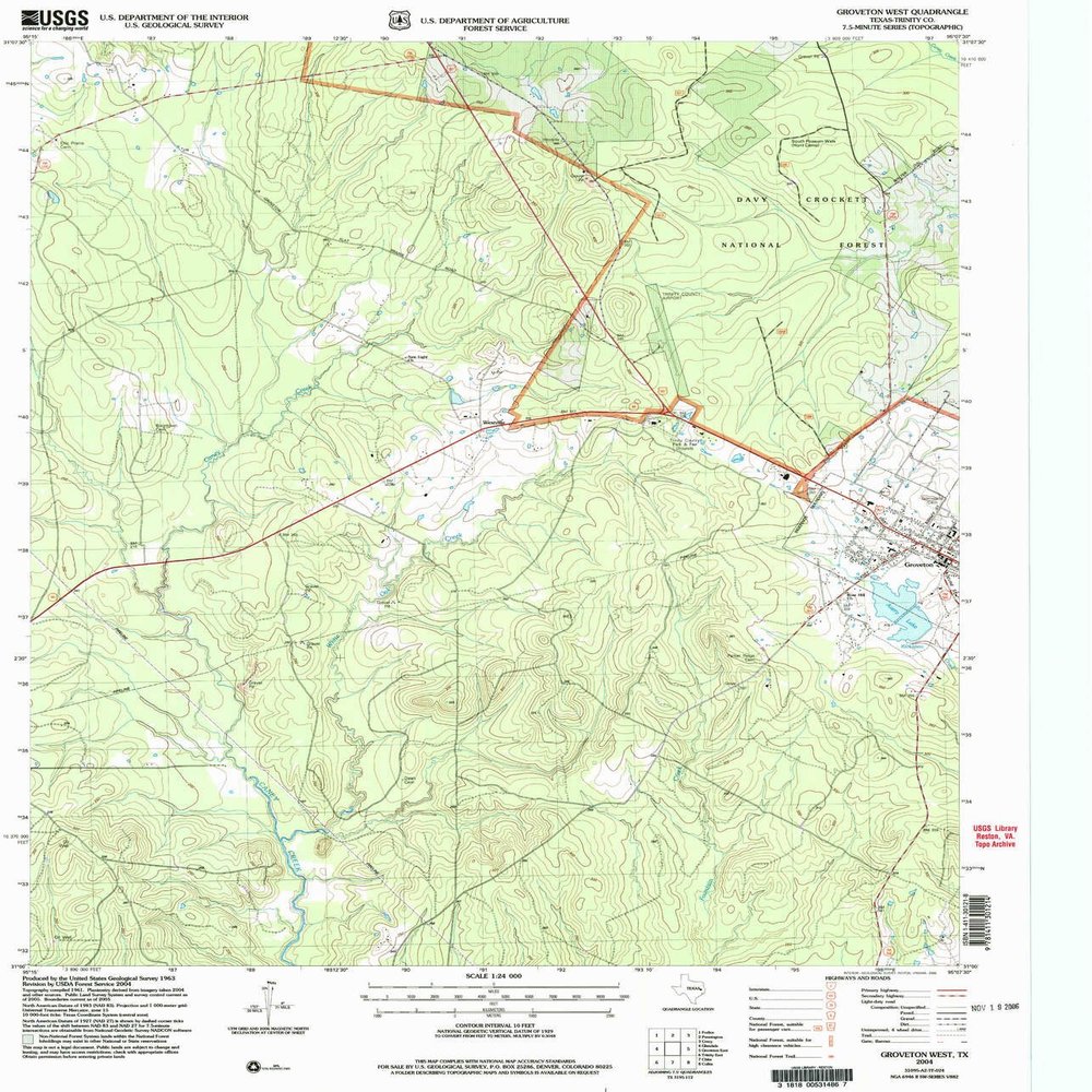 YellowMaps Groveton West TX topo map, 1:24000 Scale, 7.5 X 7.5 Minute, Historical, 2004, Updated 2006, 26.9 x 23 in - Polypropylene