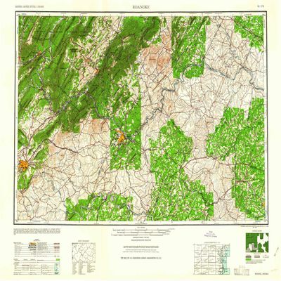 YellowMaps Roanoke VA topo map, 1:250000 Scale, 1 X 2 Degree, Historical, 1959, 24.1 x 32 in - Polypropylene