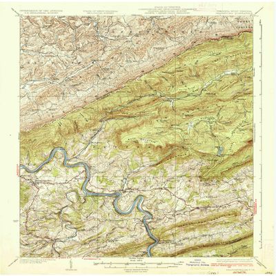 YellowMaps Pearisburg VA topo map, 1:62500 Scale, 15 X 15 Minute, Historical, 1937, 19.9 x 16.5 in - Tyvek