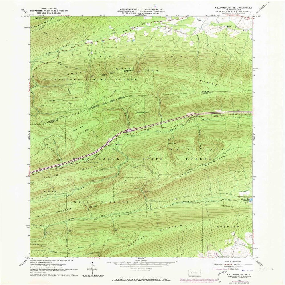 YellowMaps Williamsport SE PA topo map, 1:24000 Scale, 7.5 X 7.5 Minute, Historical, 1965, Updated 1973, 26.9 x 22.1 in - Tyvek