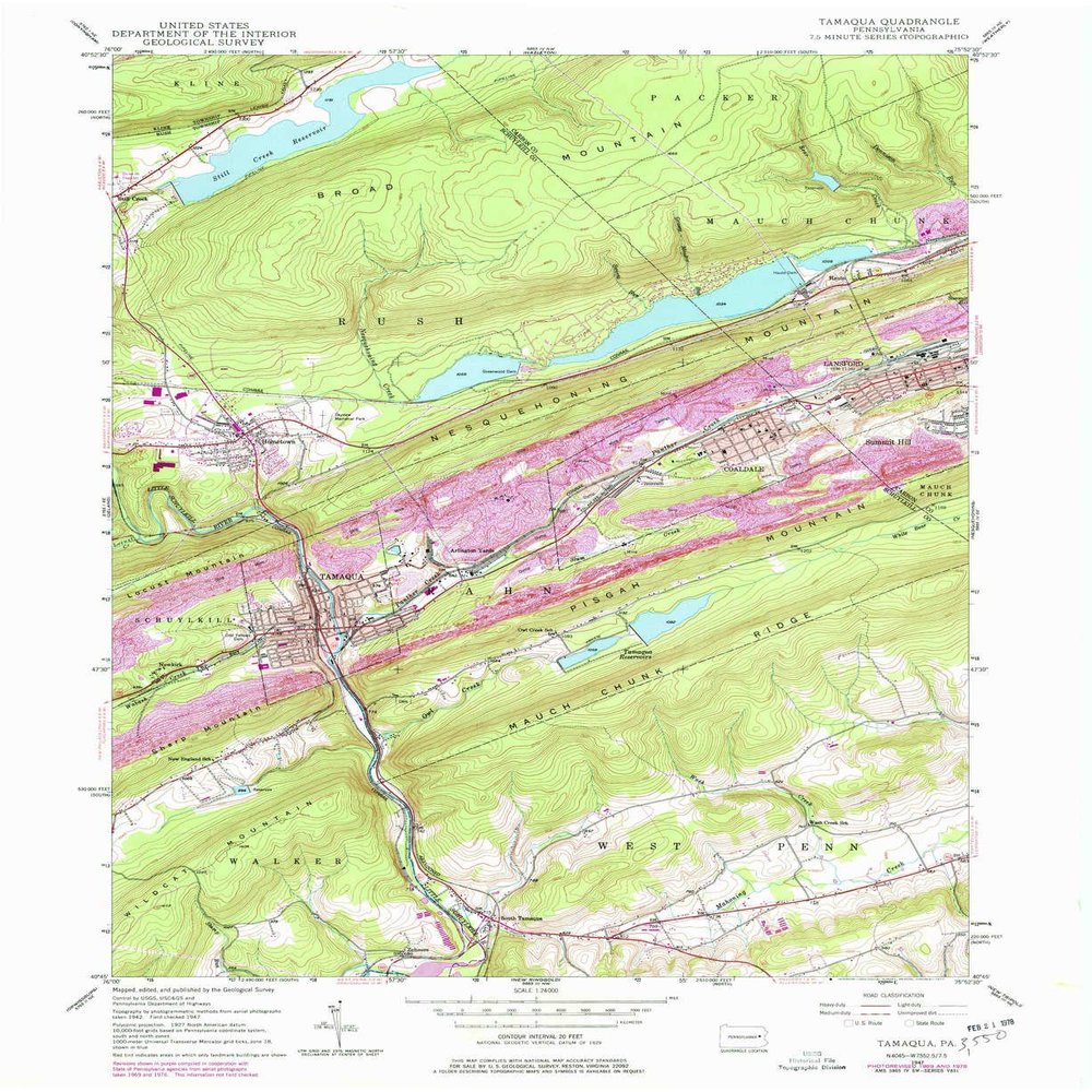 YellowMaps Tamaqua PA topo map, 1:24000 Scale, 7.5 X 7.5 Minute, Historical, 1947, Updated 1977, 26.9 x 22 in - Tyvek