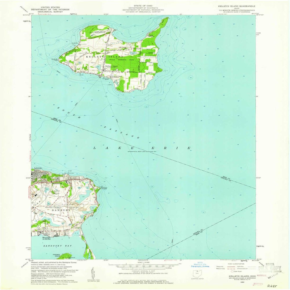 Kelleys Island OH topo map, 1:24000 Scale, 7.5 X 7.5 Minute, Historical, 1959, Updated 1961, 27 x 22.1 in - Tyvek
