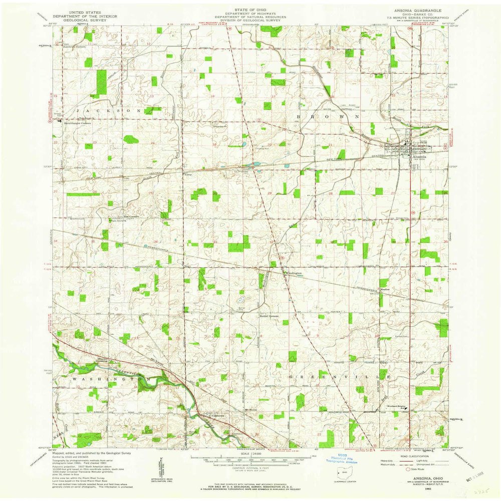 YellowMaps Ansonia OH topo map, 1:24000 Scale, 7.5 X 7.5 Minute, Historical, 1961, Updated 1962, 26.9 x 22 in - Polypropylene