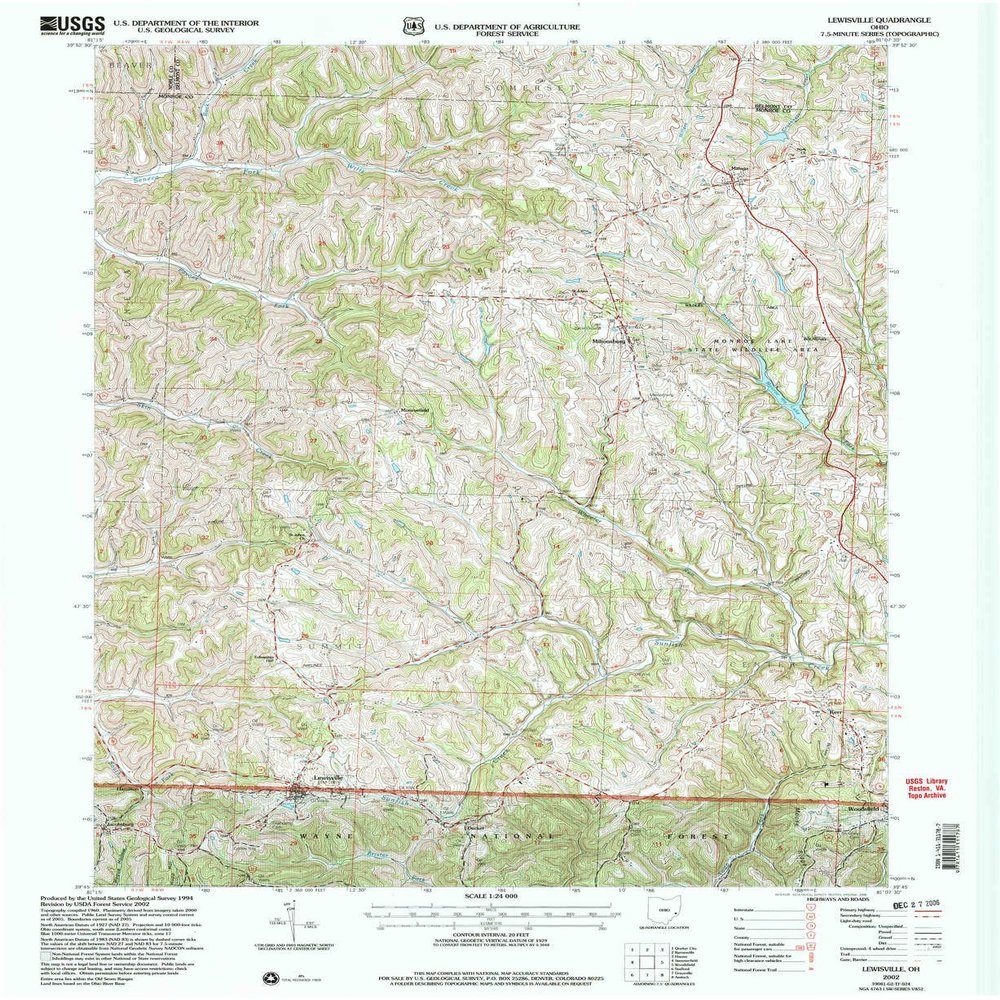 YellowMaps Lewisville OH topo map, 1:24000 Scale, 7.5 X 7.5 Minute, Historical, 2002, Updated 2006, 26.8 x 21.9 in - Polypropylene